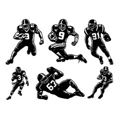 American football player black silhouette set