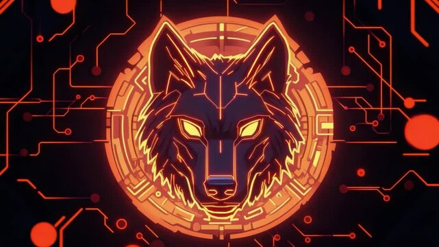 Futuristic Wolf Design with Digital Elements in Orange and Black Color Scheme for Creative Projects 4k video
