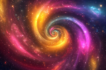 Colorful cosmic spiral galaxy swirl pattern.