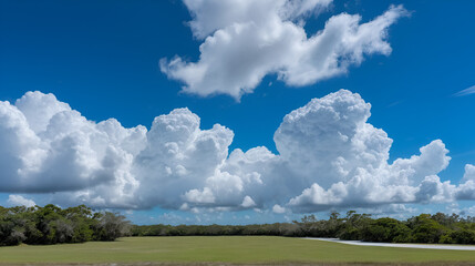 Two groups of altocumulus clouds with a long rift between them on a breezy summer afternoon in southwest Florida, for motifs of apartness