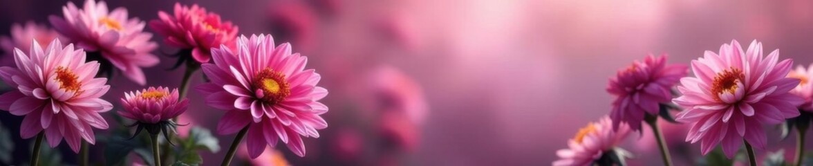Fototapeta premium Muted pink & purple chrysanthemums, mauve smoky autumn backdrop, photography, fall colors, pastel