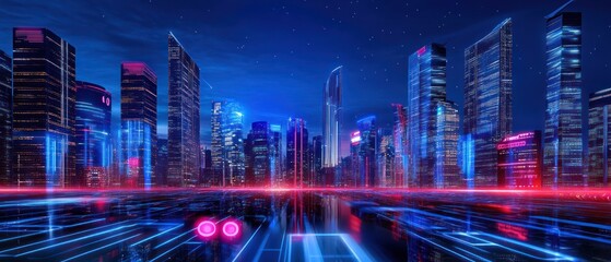 Obraz premium Futuristic cityscape with neon lights
