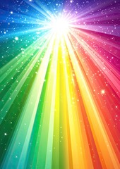 Bright Light Bursting Radiating Rainbow Colored Stripes with Stars and Glitter Sparkles