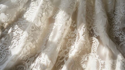 Obraz premium Off-White Floral Lace Fabric with Shadows