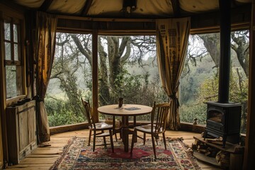 Obraz premium Cozy room with a view of nature on a white background