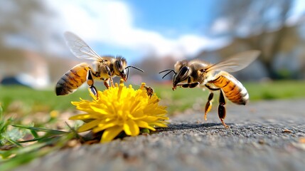 Bees Pollinating Flower Under Threat from Pesticide Use