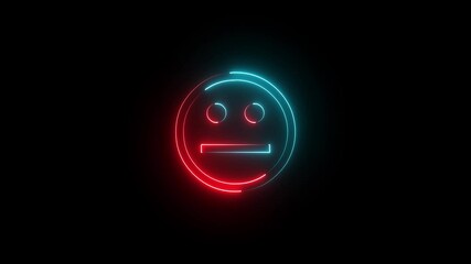 Neon emoji face, crying sign and on black background. on black background