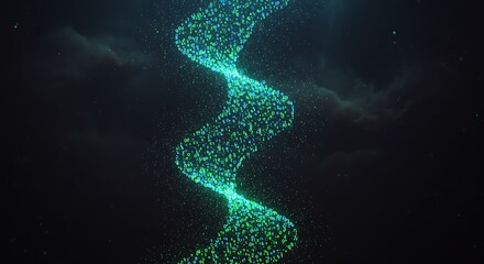 Abstract glowing binary code helix in dark space