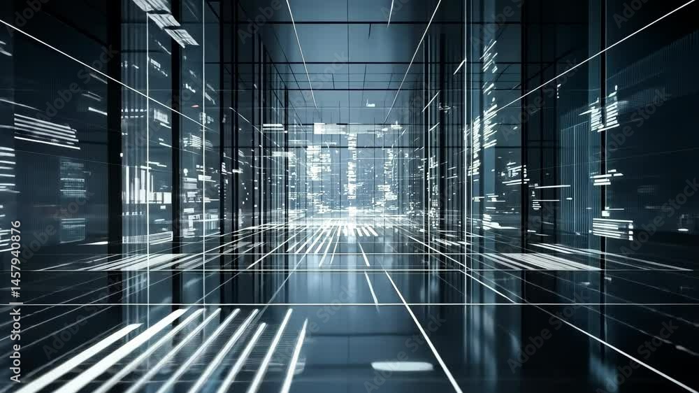 Poster futuristic digital space glowing lines and data projections create immersive technology atmosphere