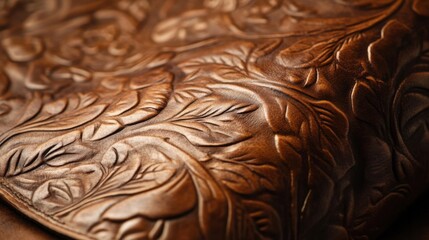 Tooled Brown Leather with Leaf Pattern Detail