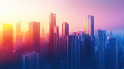 Fototapeta premium Captivating panoramic view of an abstract skyline with vibrant color gradients