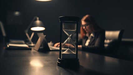 : Time Management: Hourglass and Working Woman
Concept of productivity, time awareness, deadline