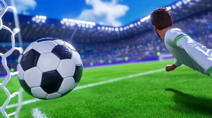Soccer Player Diving for Goal in Stadium