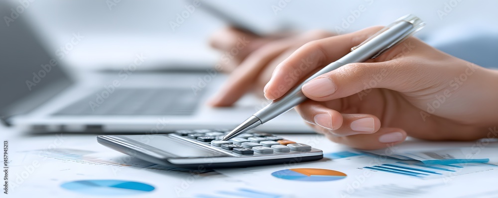 Poster a close-up image of a financial advisor and a client discussing tax documents, with the advisor poin