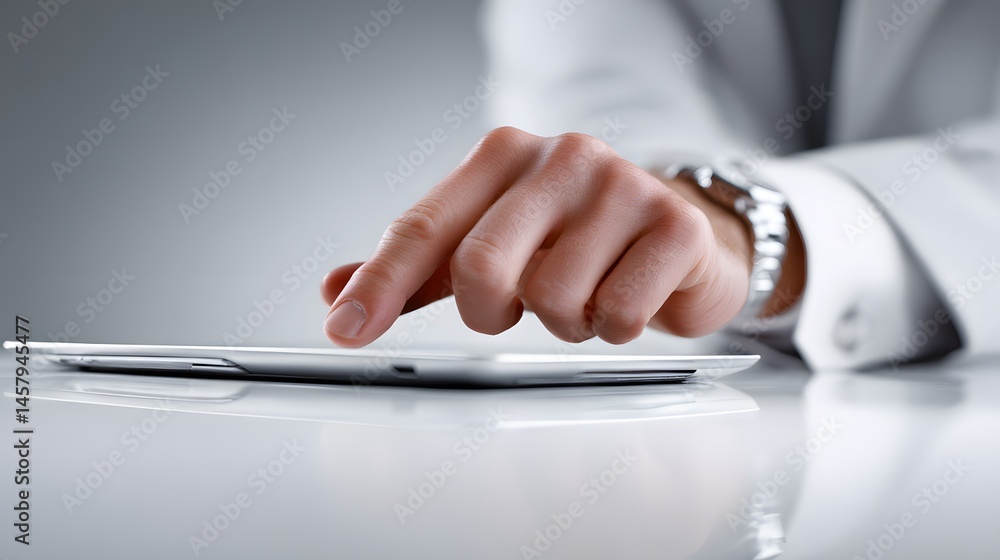 Aufkleber a close-up of a financial advisor's hand using a tablet to explain tax information to a client, with