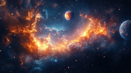 Fototapeta premium Cosmic Inferno: A Fiery Nebula Encounter