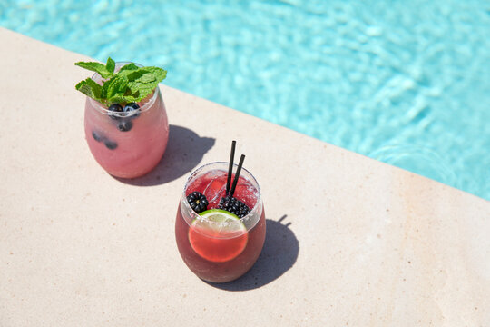 Bright poolside mocktails or cocktails
