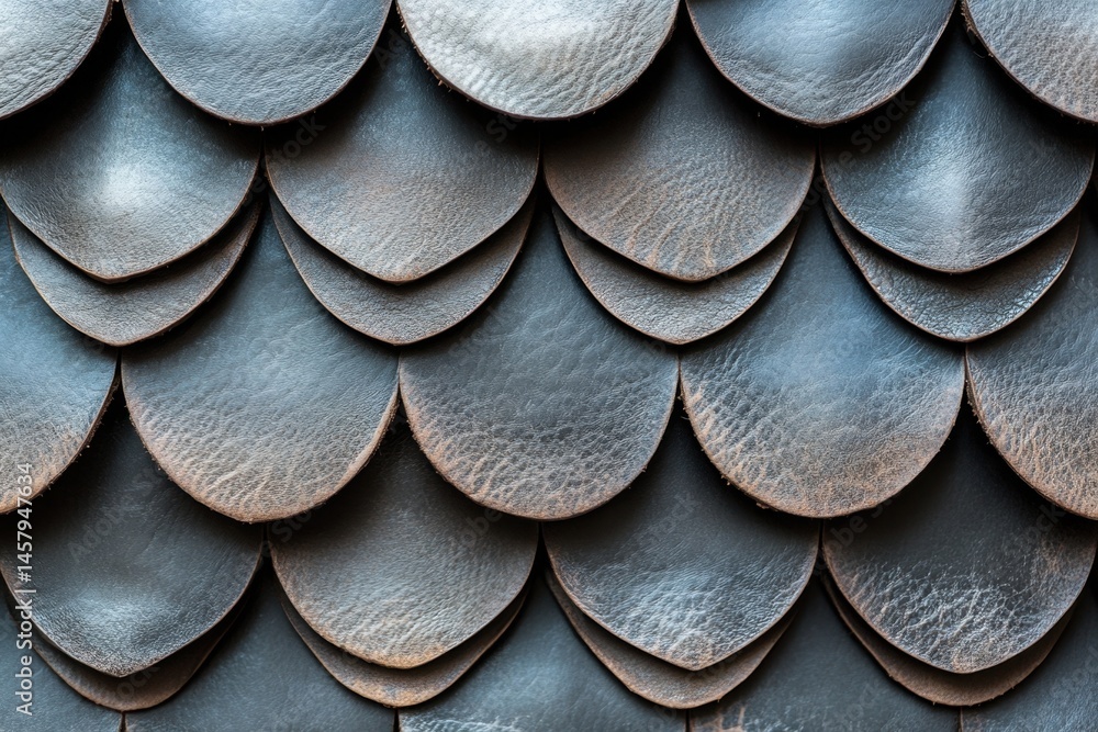 Poster close up of leather scales pattern in dark gray tones with overlapping layers and textured surface f