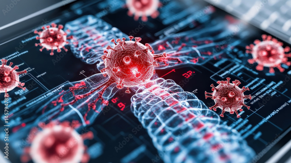 Aufkleber digital illustration of virus attacking human respiratory system, highlighting impact of infections 