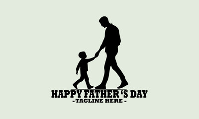 Naklejka premium illustration vector happy father's day design, logo vector happy father's day art and silhouette of happy family on a white background