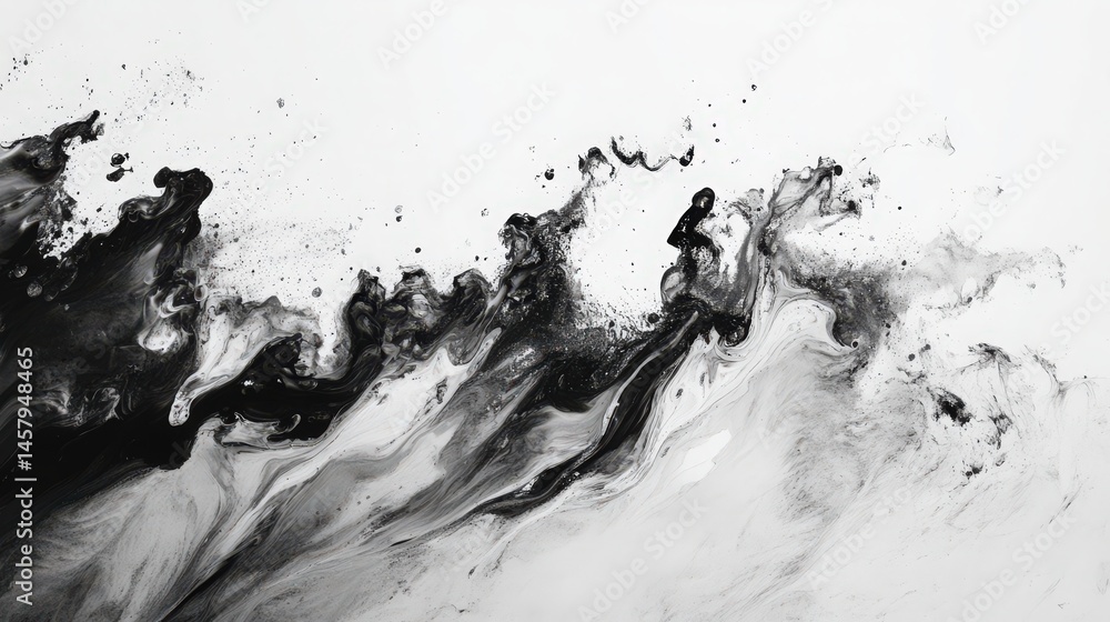 Poster monochrome liquid flow abstract art with dynamic ink diffusion effect