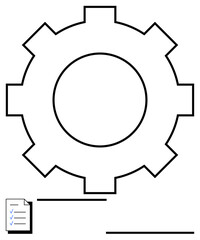 Gear representing mechanisms paired with a checklist symbolizing task management, organization, and planning. Ideal for workflow, productivity, development, strategy, business, teamwork simple