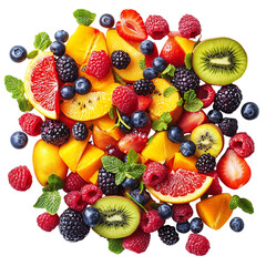 Bowl of Fruit and Berries Vivid Mosaic Isolated on Transparent Background