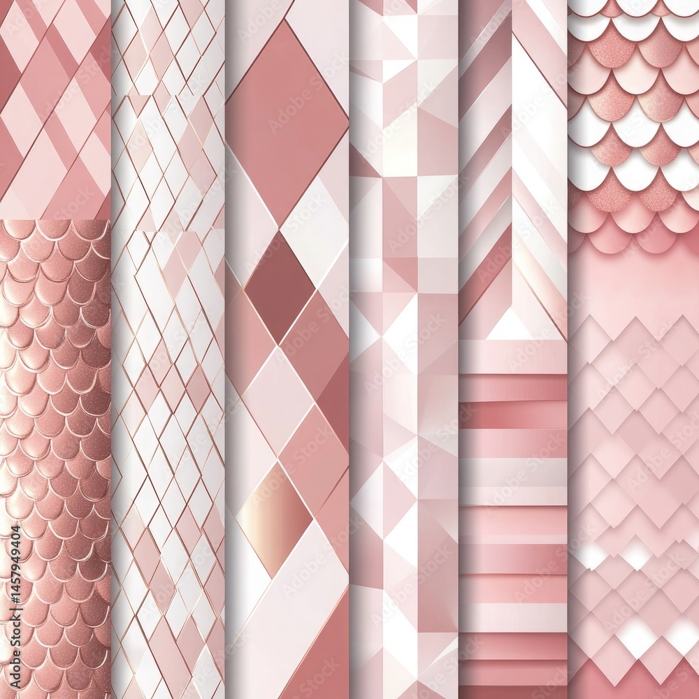Aufkleber geometric textures with shapes in pink and white gradient patterns surface design