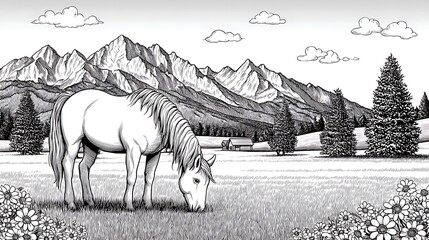 Majestic Palomino Grazing with Mountain Meadow.