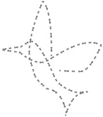 Dashed-line illustration of a hummingbird in flight, minimalist style on a white background.
