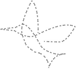 Dashed-line illustration of a hummingbird in flight, minimalist style on a white background.
