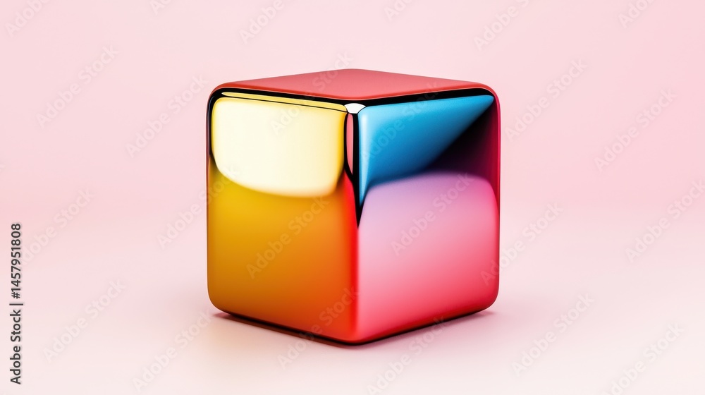 Aufkleber glossy multicolored cube on pink background 3d render
