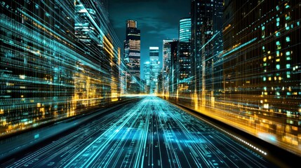 City street with flowing data stream
