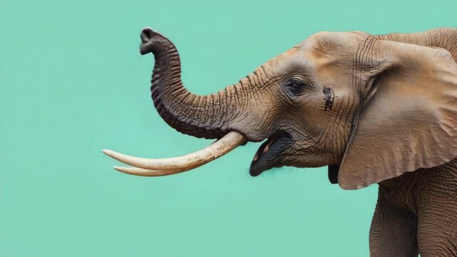 African Elephant Profile on Teal Background