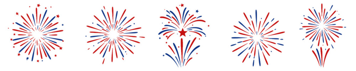 Patriotic Clipart Elements with Fireworks and Rockets Pack Vector