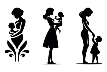 Mother and Child Silhouette Logo Collection