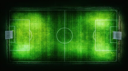 Obraz premium Empty illuminated soccer field at night aerial view