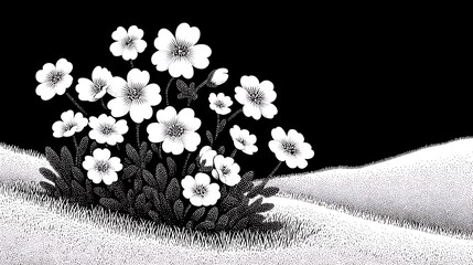 Monochrome Floral Delight Snowdrift Bloom.