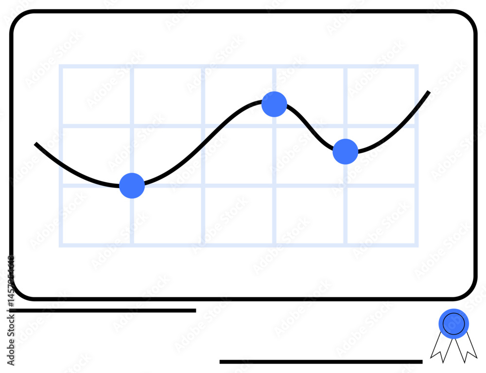 Poster line graph with trendline, data points over grid on display, and certification badge. ideal for stat