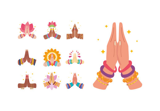 Colorful Spiritual Hands Greeting Indian Culture Illustration