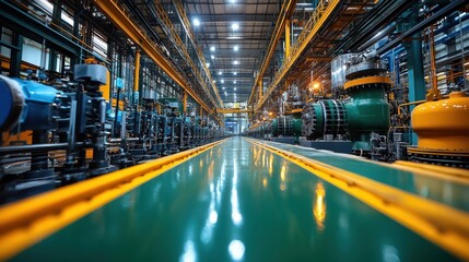 Obraz premium Inside a Large Industrial Factory, Machinery and Equipment Overview