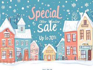 Winter Sale Snowy Village Scene. (1)