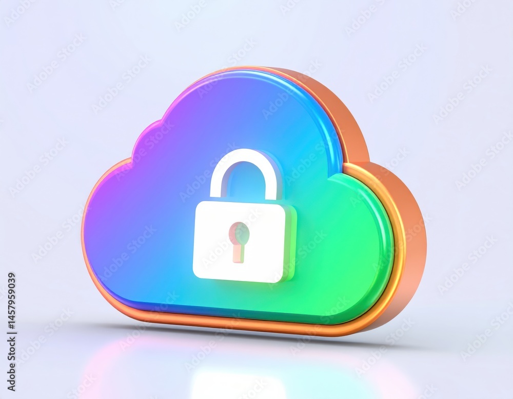 Poster a colorful cloud icon with a padlock symbolizes secure cloud storage and data protection.