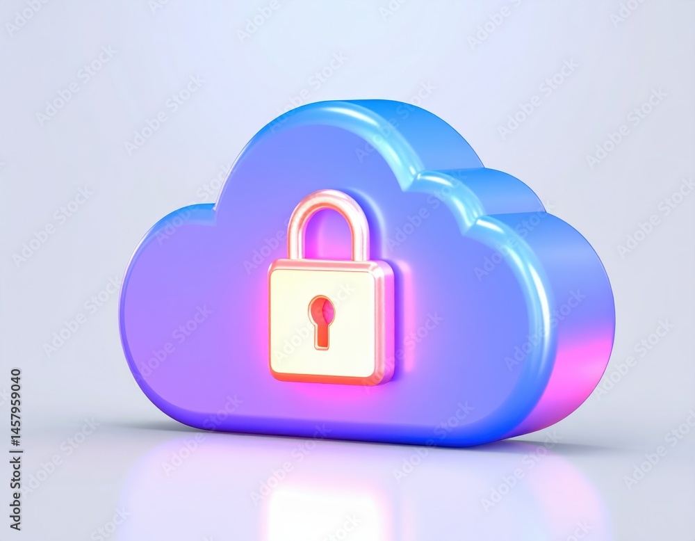 Poster a shiny cloud icon with a padlock symbolizes secure cloud storage and data protection on a light bac