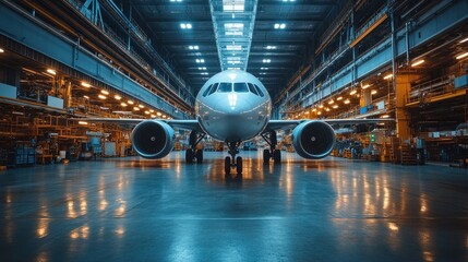 Commercial Airplane in a Maintenance Hangar Ready for Inspection and Repair Services