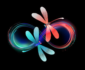 Fototapeta premium Infinity with glowing dragonflies