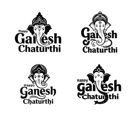 Fototapeta premium Ganesh Chaturthi Typography Bundle | 4 Ganesh Typography Designs | Hindu Festival Vector Art Pack on white background.