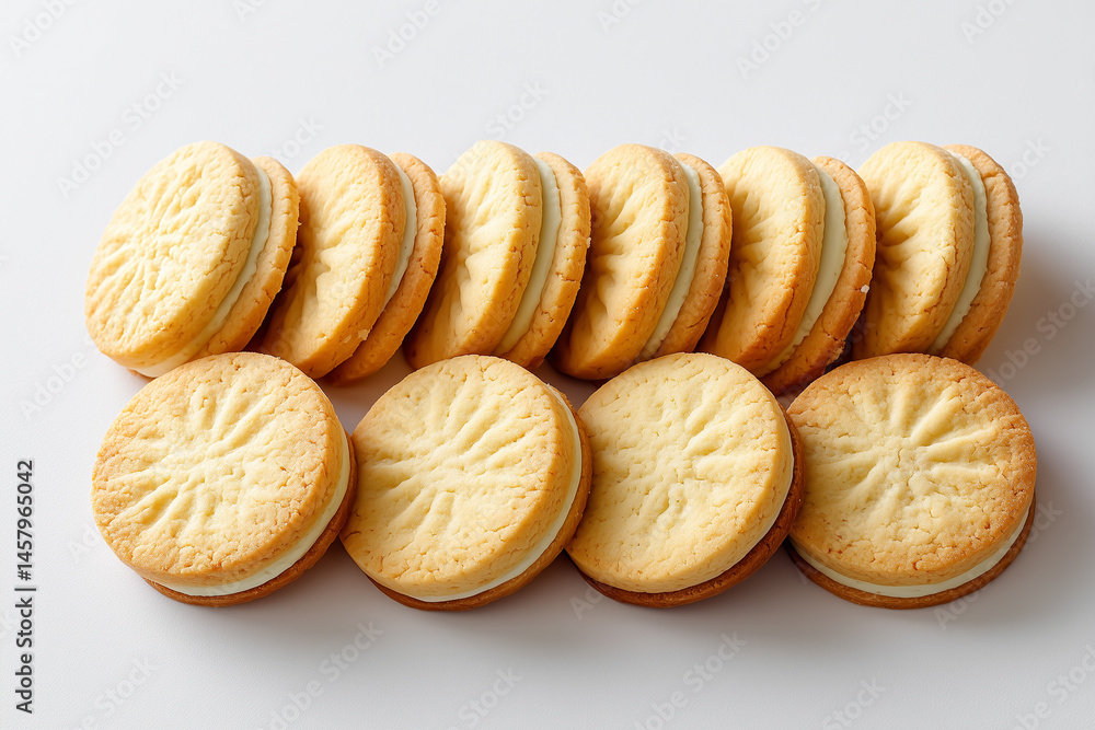 Aufkleber shortbread cookies arranged in neat rows on bright white surface create a minimalist aesthetic. conc