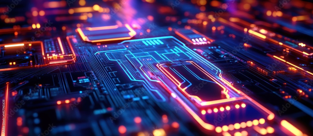 Poster intricate electronic circuit board displaying advanced technology components