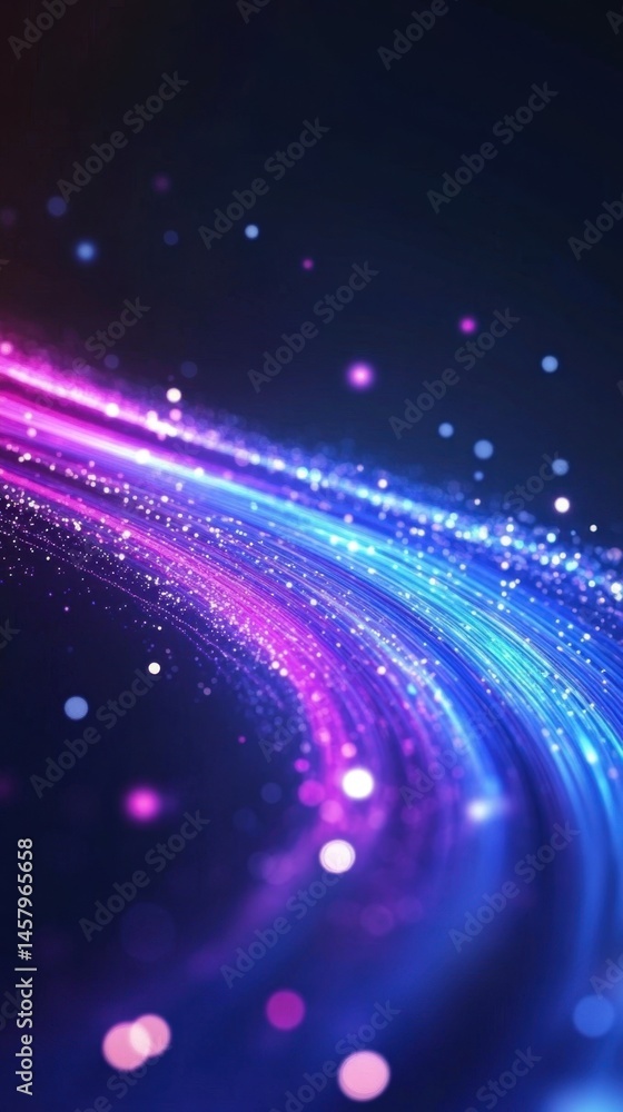 Poster abstract light streaks in motion on dark background with bokeh effect in blue and purple colors